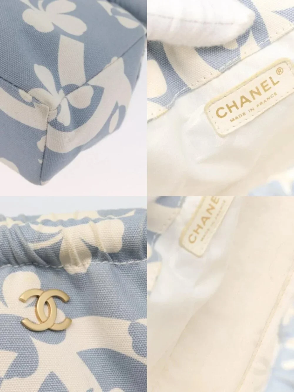 CHANEL Chain Shoulder Bag Canvas Light Blue gold CC Auth 173315SAV